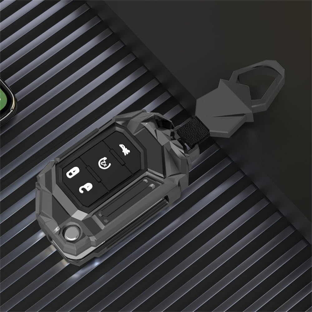 Zinc Alloy Key Fob Case Cover Compatible for Jeep Wrangler Gladiator JL JLU Sahara Rubicon The Sport JT Overland Sport S 2018-2023 (4 Buttons Gray)