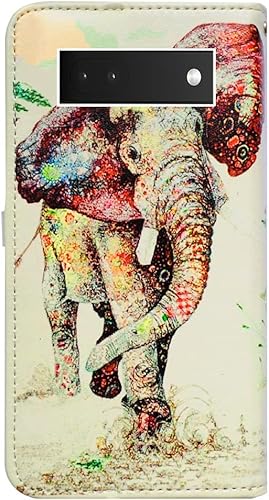 Miniatura 7 de Funda para Pixel 6a, diseño de elefante de cuero con tapa para teléfono con ranura para tarjetas, soporte para Google Pixel 6a