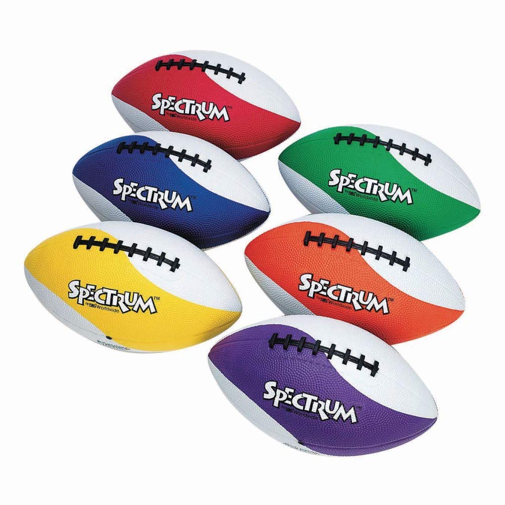 Spectrum Rubber Football Set. Intermediate Size Balls Perfect 10-14 Year Old Kids Have Tacky, Easy Grip Pebble Surface. 6 Color Set.