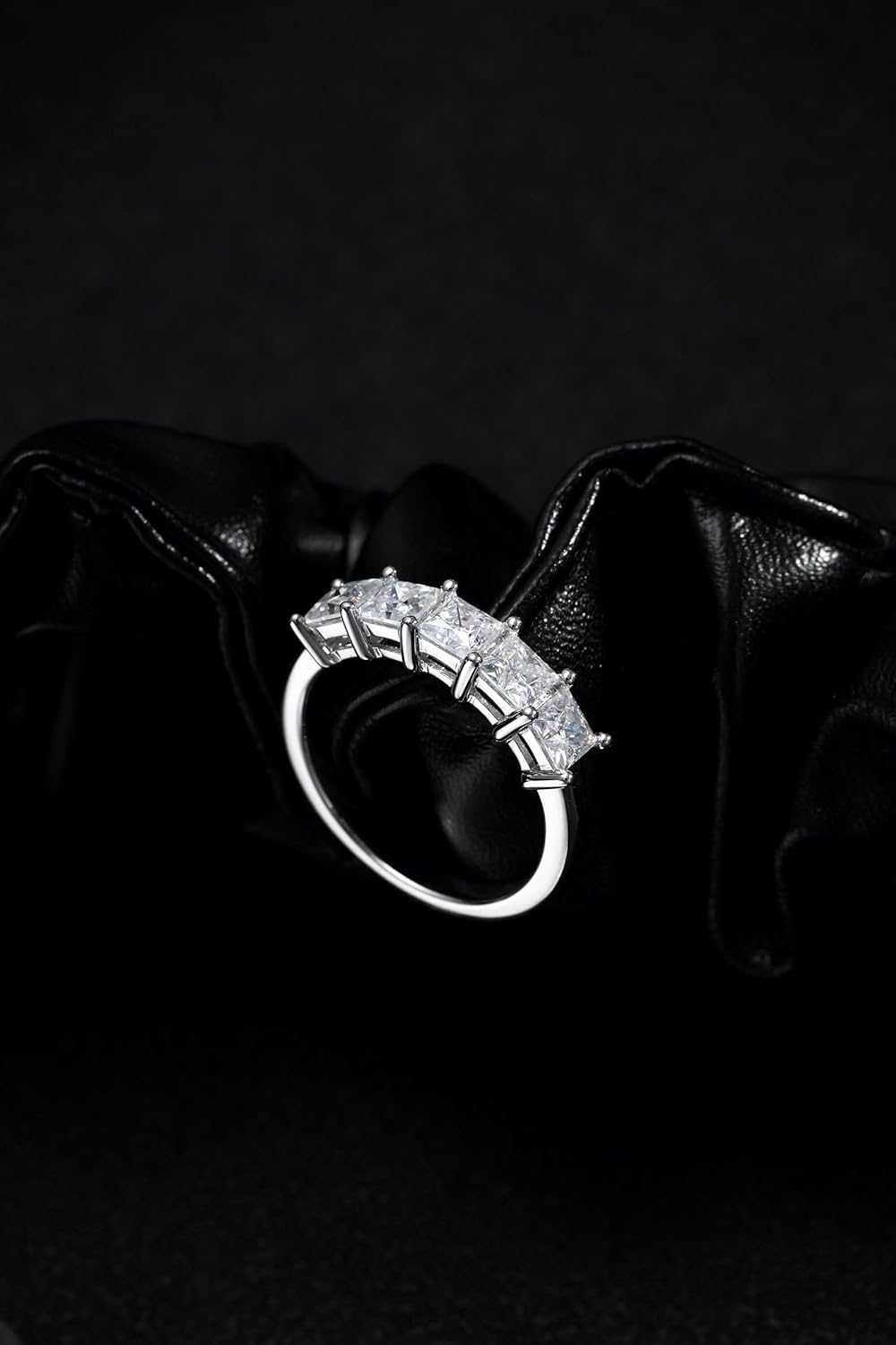 Eternity Moissanite Ring, Wedding Rings for Women, 2.0 Carat 5 Stone Moissanite Ring 925 Sterling Silver D Color VVS1 Princess Cut/Radiant Cut/Emerald Cut Lab Created Diamond Half Eternity Engagement Wedding Band for Women Size 5-11 - Image 5