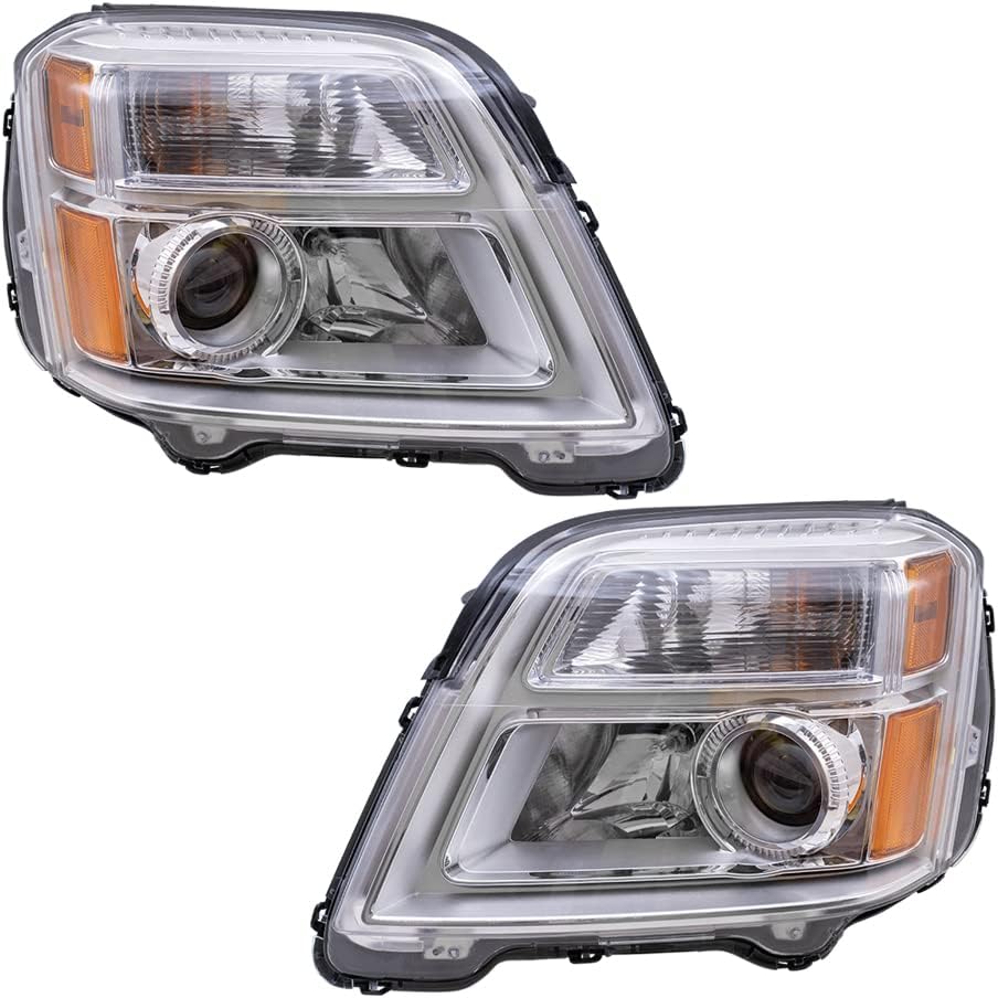 Brock Replacement Driver and Passenger Set Halogen Headlights Headlamp Compatible with 2010-2015 Terrain
