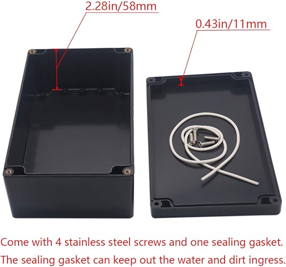 2 Pack Project Box IP65 Waterproof Junction Box ABS Plastic Black Electrical Boxes DIY Electronic Project Case Power Enclosure 7.87 x4.72 x2.95 inch (200x120x75 mm)