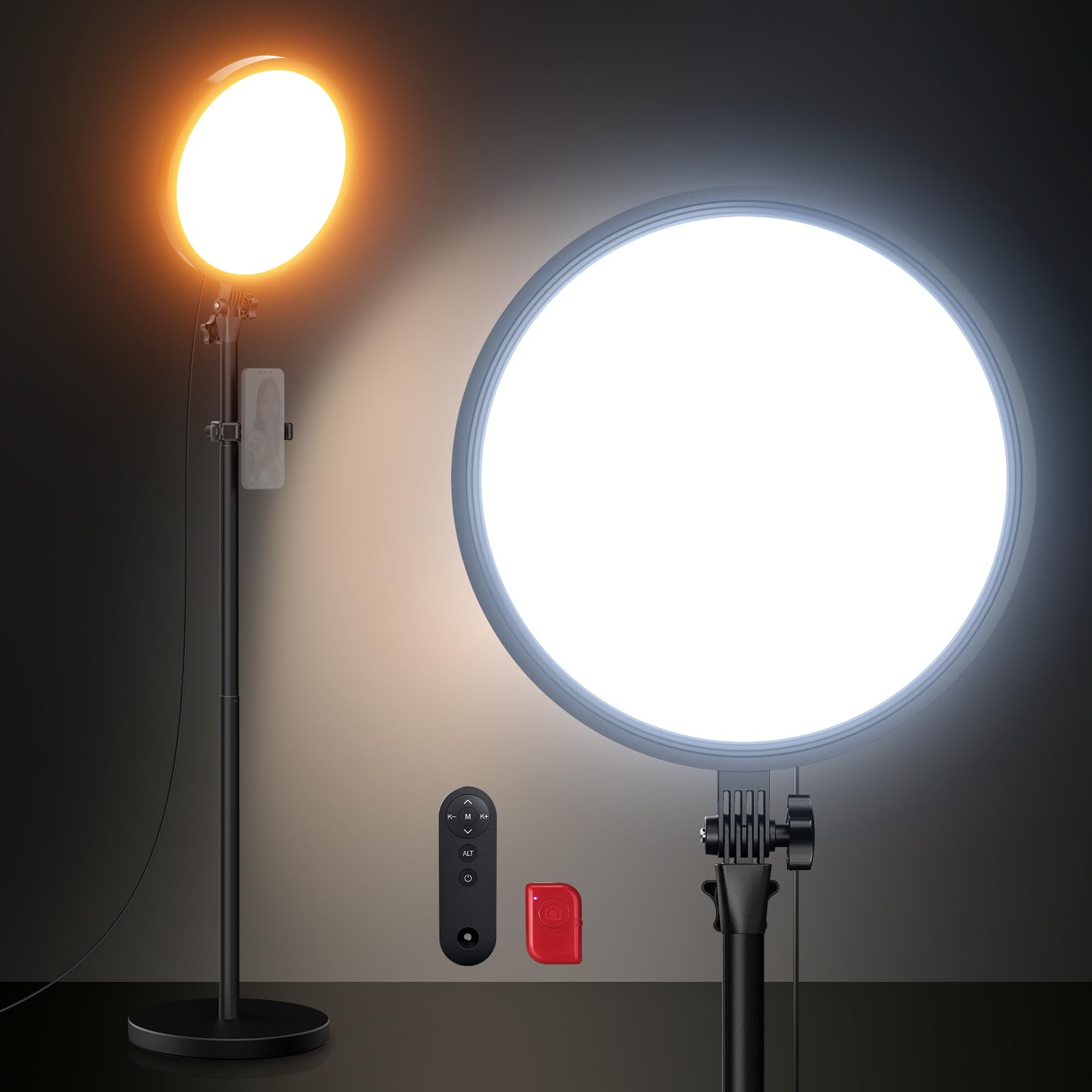 NEEWER Basics 13" 45W Gran Aro Foco con 66" Soporte, 3000K-6500K CRI95+ Full Screen LED Luz Panel con Phone Holder/Remoto para Grabación Video Selfies Streaming Maquillaje Fotografía Estudio, BR45B