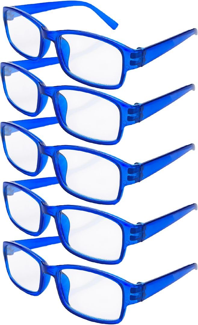 4sold The Reading Glasses Slim Readers Value 5 Pack Mens Womens Blue +2.50