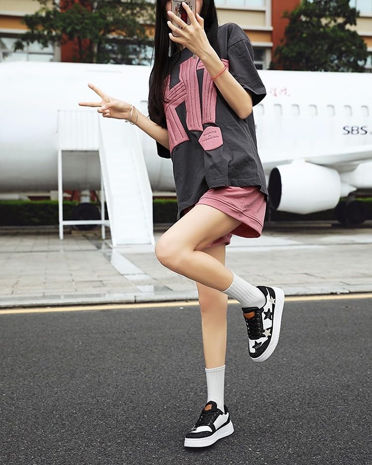 Star Shoes Walking Cute Sneakers for Women Thick Sole Y2K Shoes Walking Shoes Flat Platform Chunky Style Casual Denim3