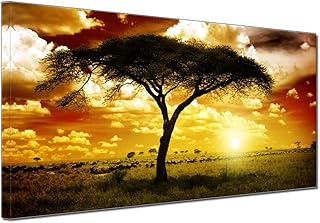 African Tree Sunset Animal Landscape Sofa Office Living Room Wall Art La...