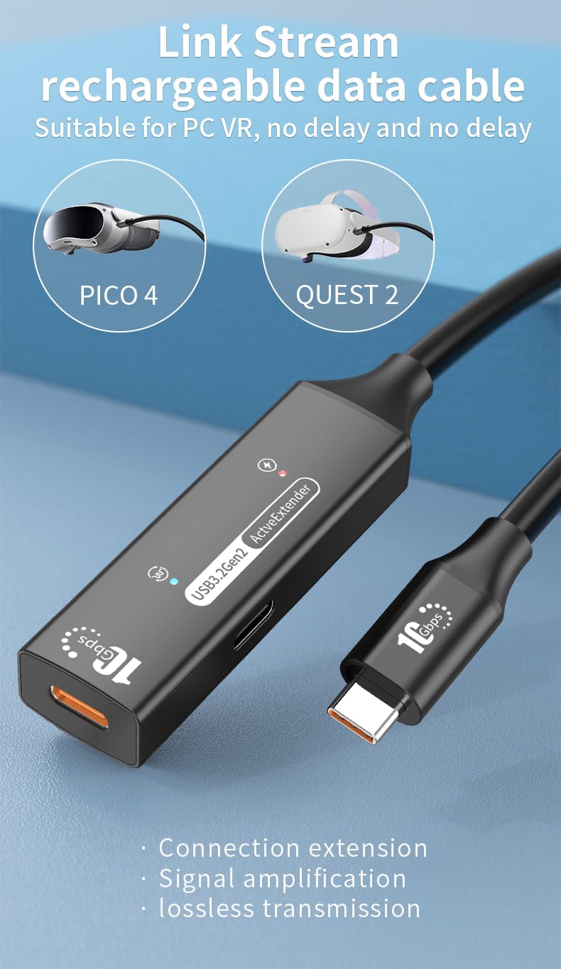 USB-C Active Extension Cable 10m USB 3.2 Gen 2 10Gbit/s Double Shielding Aluminum Housing Black
