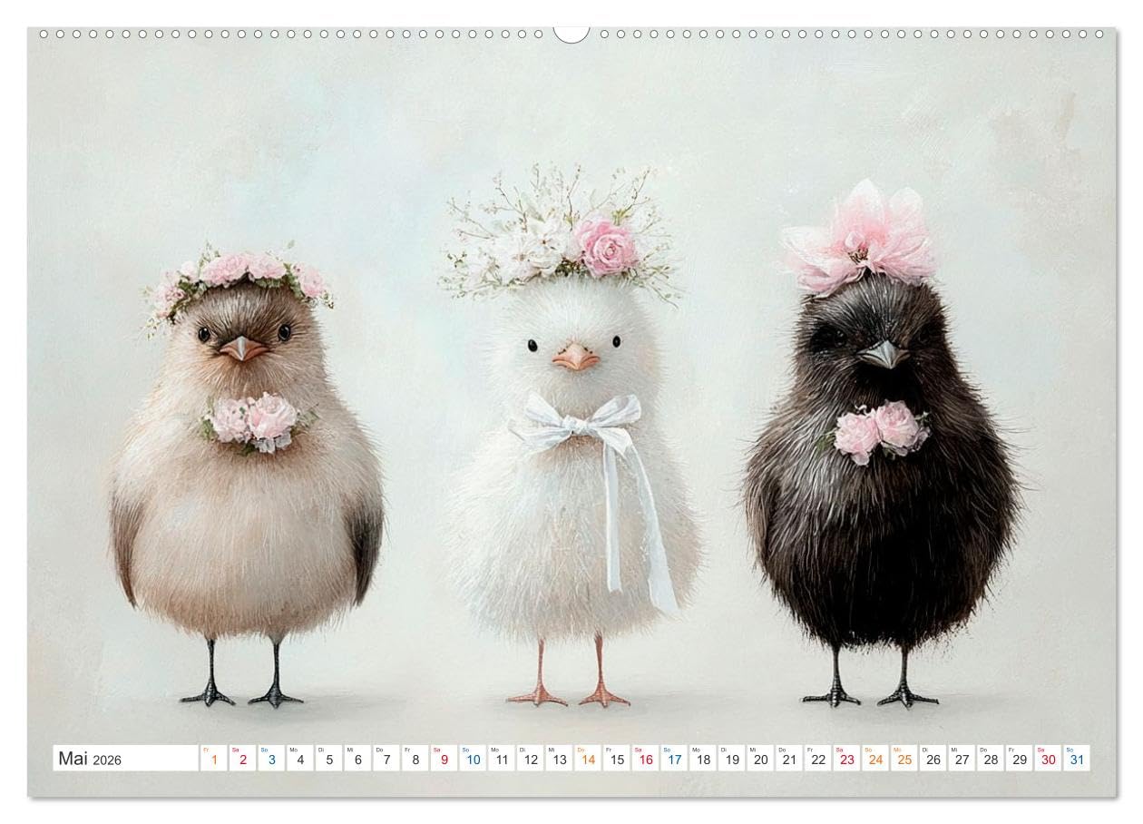 Federzauber und Hochzeitsfreuden (hochwertiger Premium Wandkalender 2026 DIN A2 quer), Kunstdruck in Hochglanz: Eine Vogelhochzeit neu dargestellt (CALVENDO Tiere)