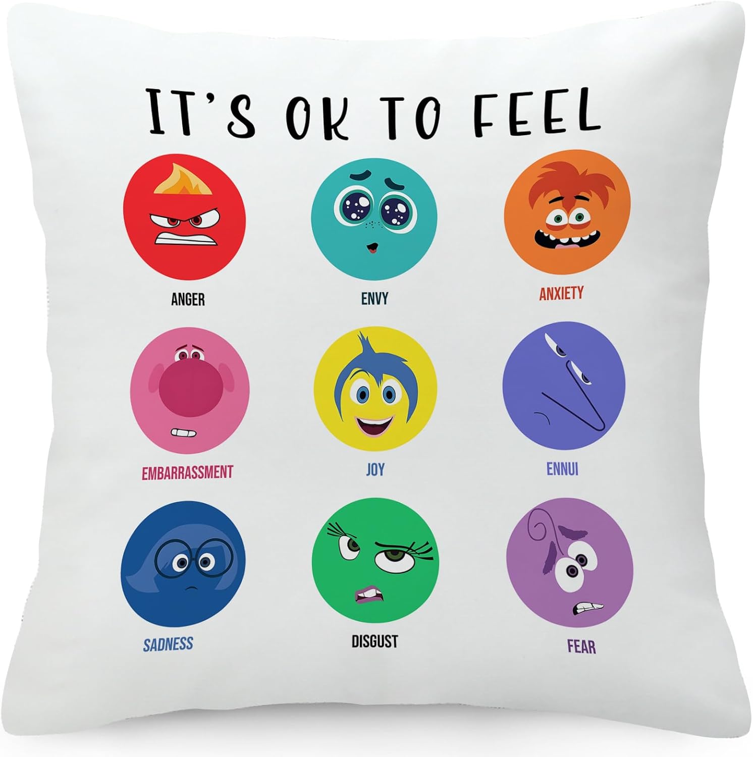 Inside Out 2 Pillow Cover Joy Anger Anxiety Fear Envy