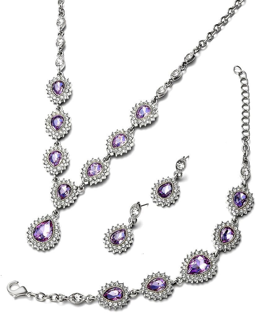 Shop LC Delivering JoyShop LC Bridal Statement Necklace Glass Crystal Earrings Bracelet Wedding Fashion Jewelry Sets Gifts for Women 20" 7.5"