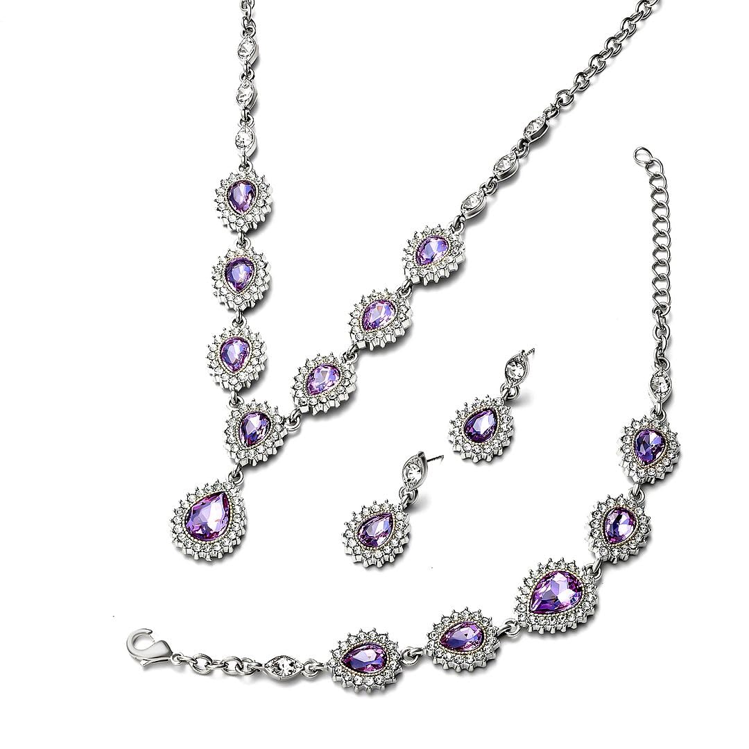 Shop LC Delivering JoyShop LC Bridal Statement Necklace Glass Crystal Earrings Bracelet Wedding Fashion Jewelry Sets Gifts for Women 20" 7.5"