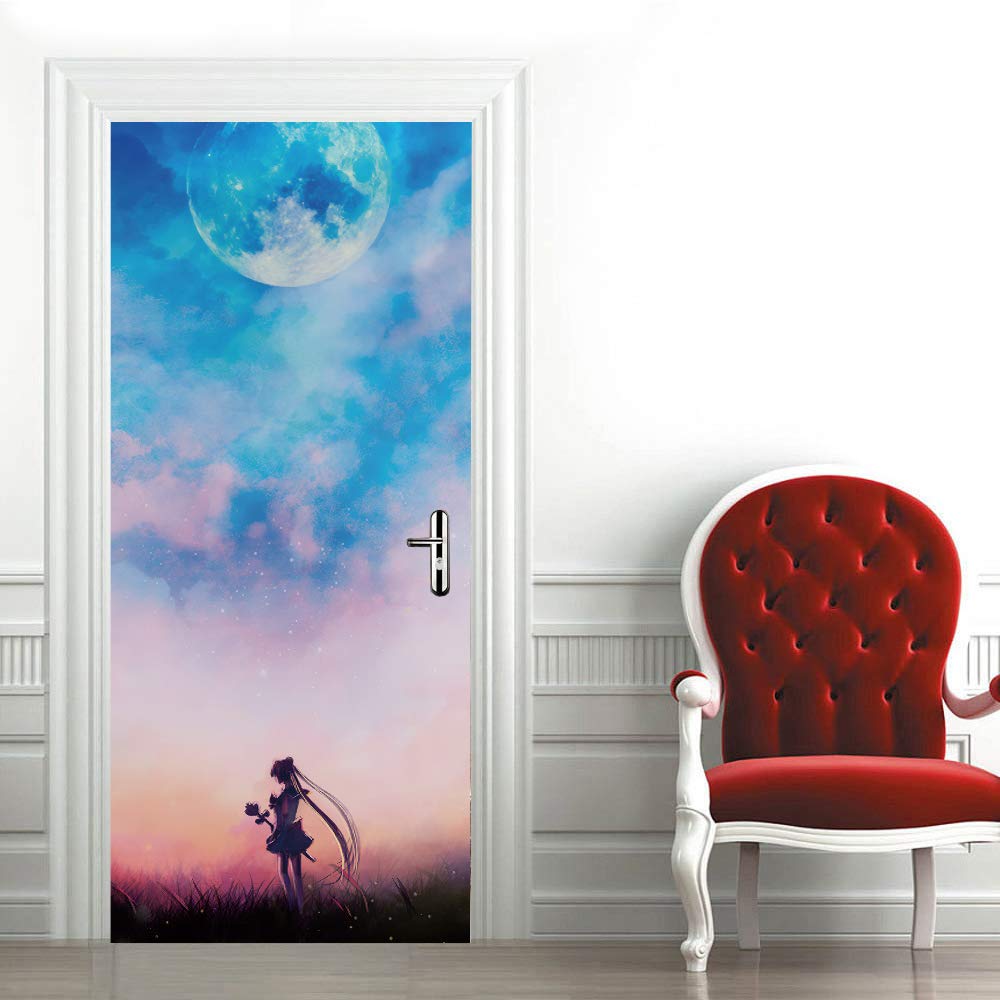 Décoration murale design ciel étoilé avec ce papier peint porte 3D premium