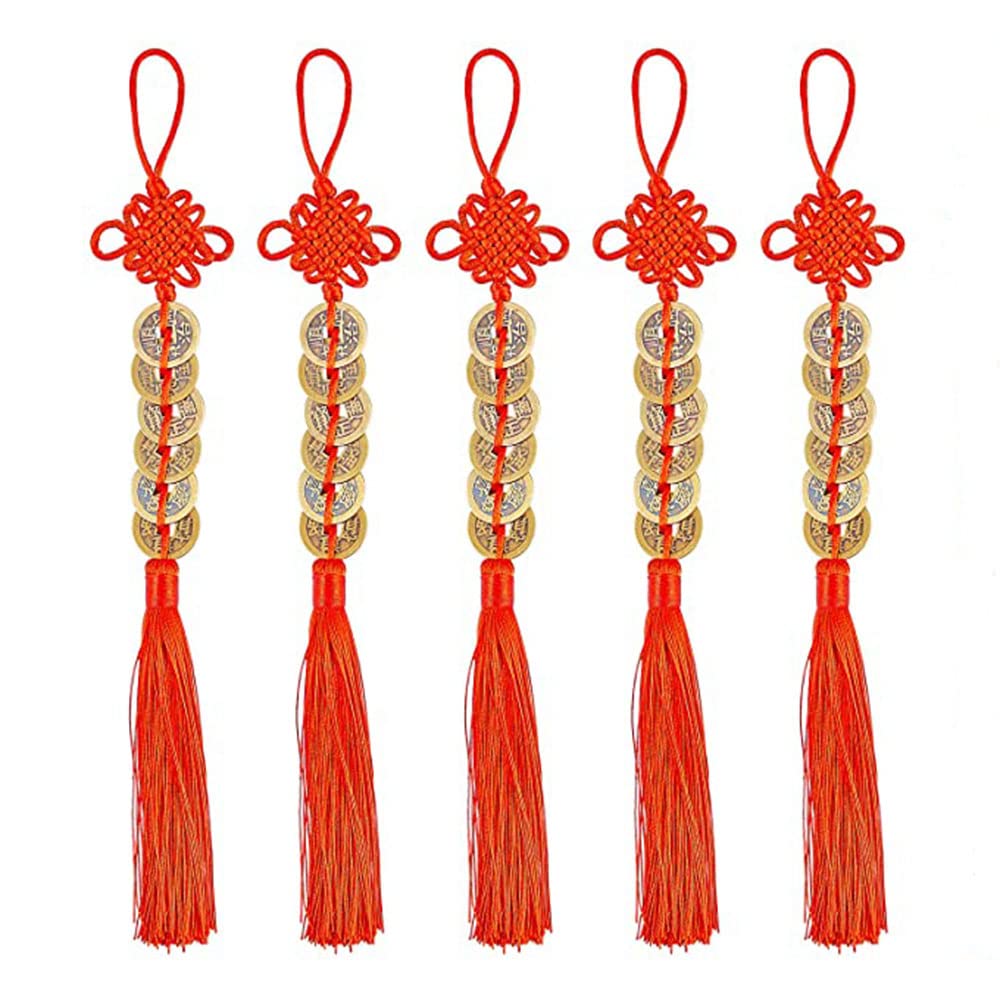 Maonativey Red Chinesischer Knoten Glücksmünzen,5Pcs Chinese Lucky Coins Feng Shui Coins I-Ching Fortune Coin Good Luck Coins For Wealth And Success