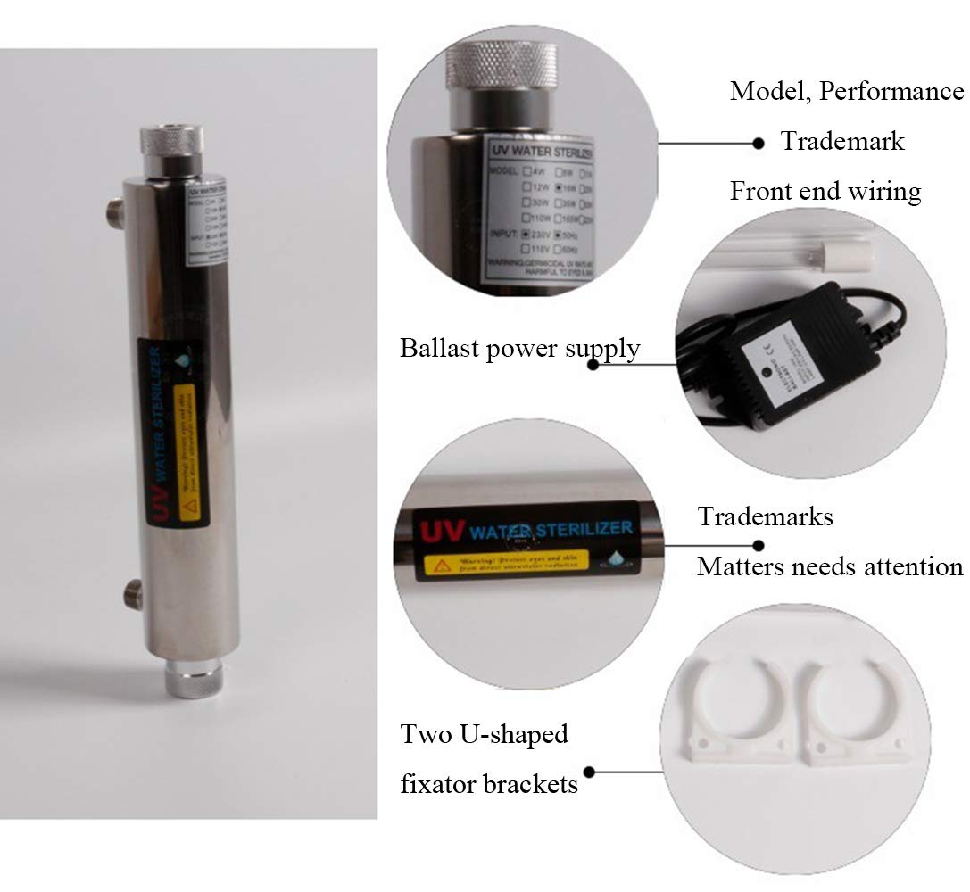 Desinfectante UV de acero inoxidable para 55 W 12 GPM