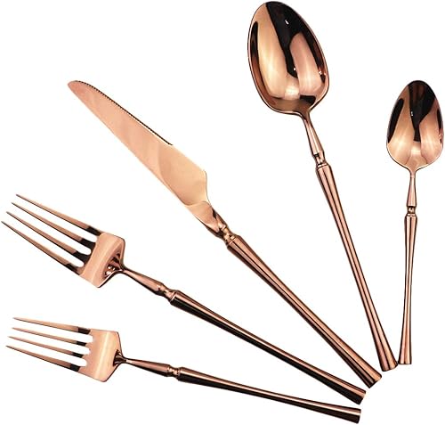 Juego de cubiertos de cobre de 5 piezas de acero inoxidable 1810 para 1, acabado espejo, ideal para bodas, festivales, fiestas, cocina en casa, apto