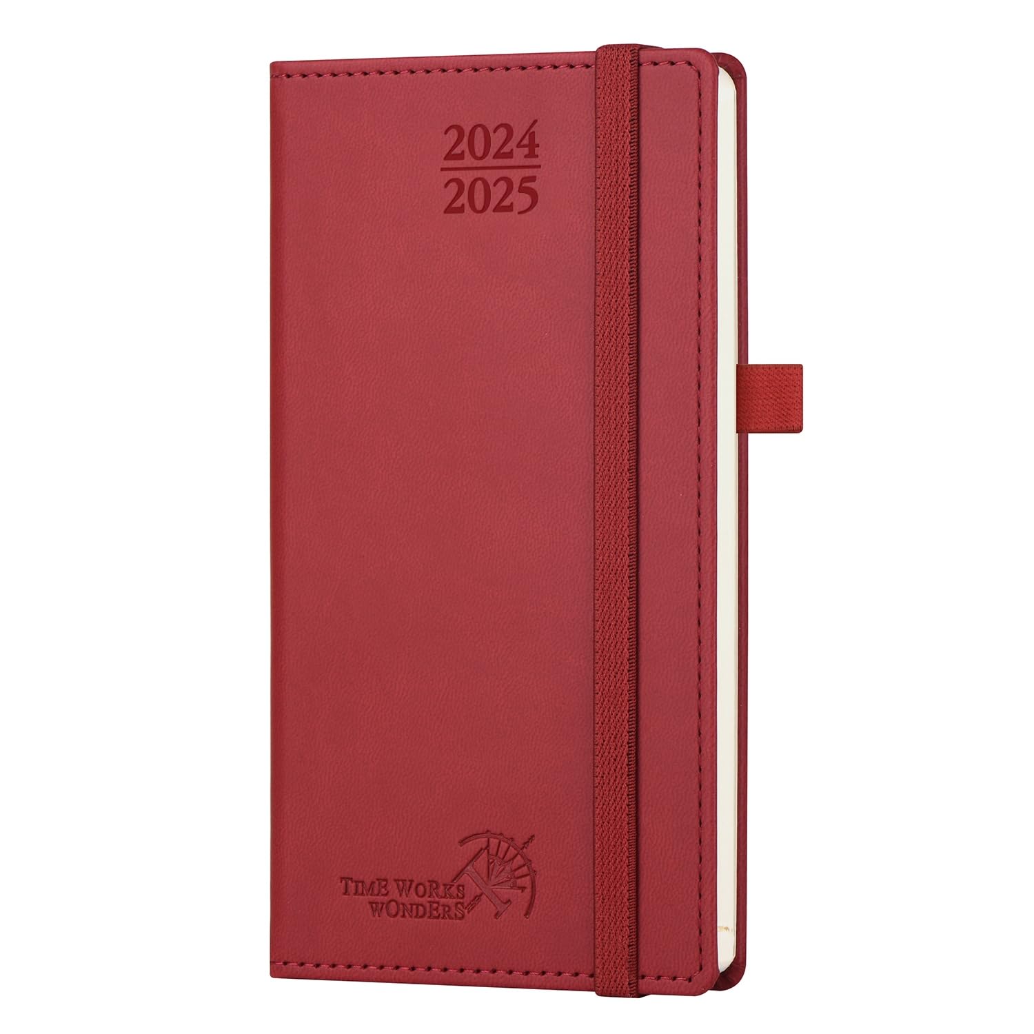 POPRUN Agenda 2024 2025 Pequeña 16,5 x 9 cm, Agenda Semanal 17 Meses de Ago.2024 a Dic.2025, 1 Semana 2 Páginas, Tapa Dura en 80 GSM Papel, Borgoña