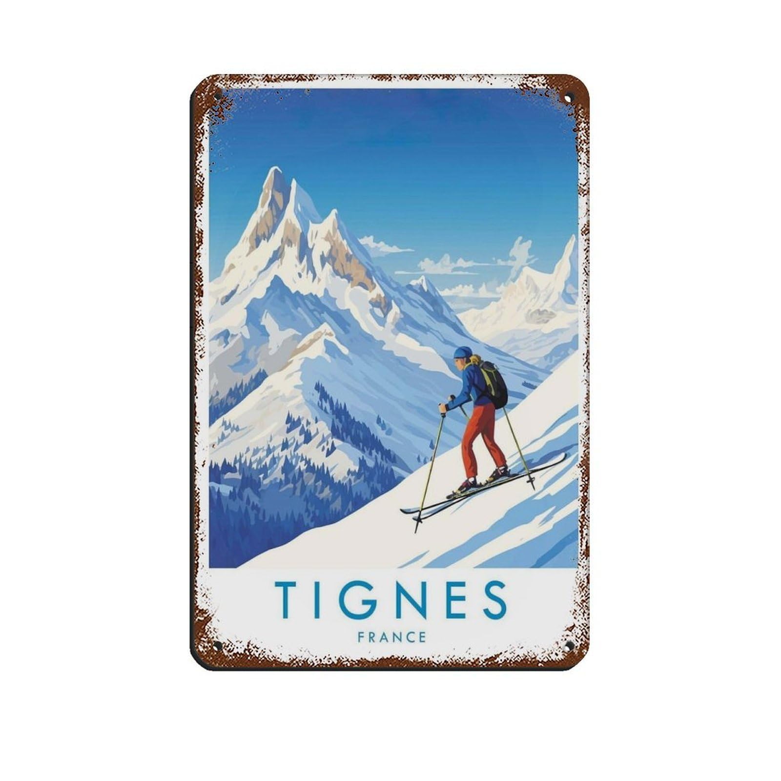 Tignes Travel Poster, France, Travel Decor Tin Sign Vintage Metal Pub Club Cafe Bar Home Wall Art Decoration Poster Retro 8x12inch(20x30cm)