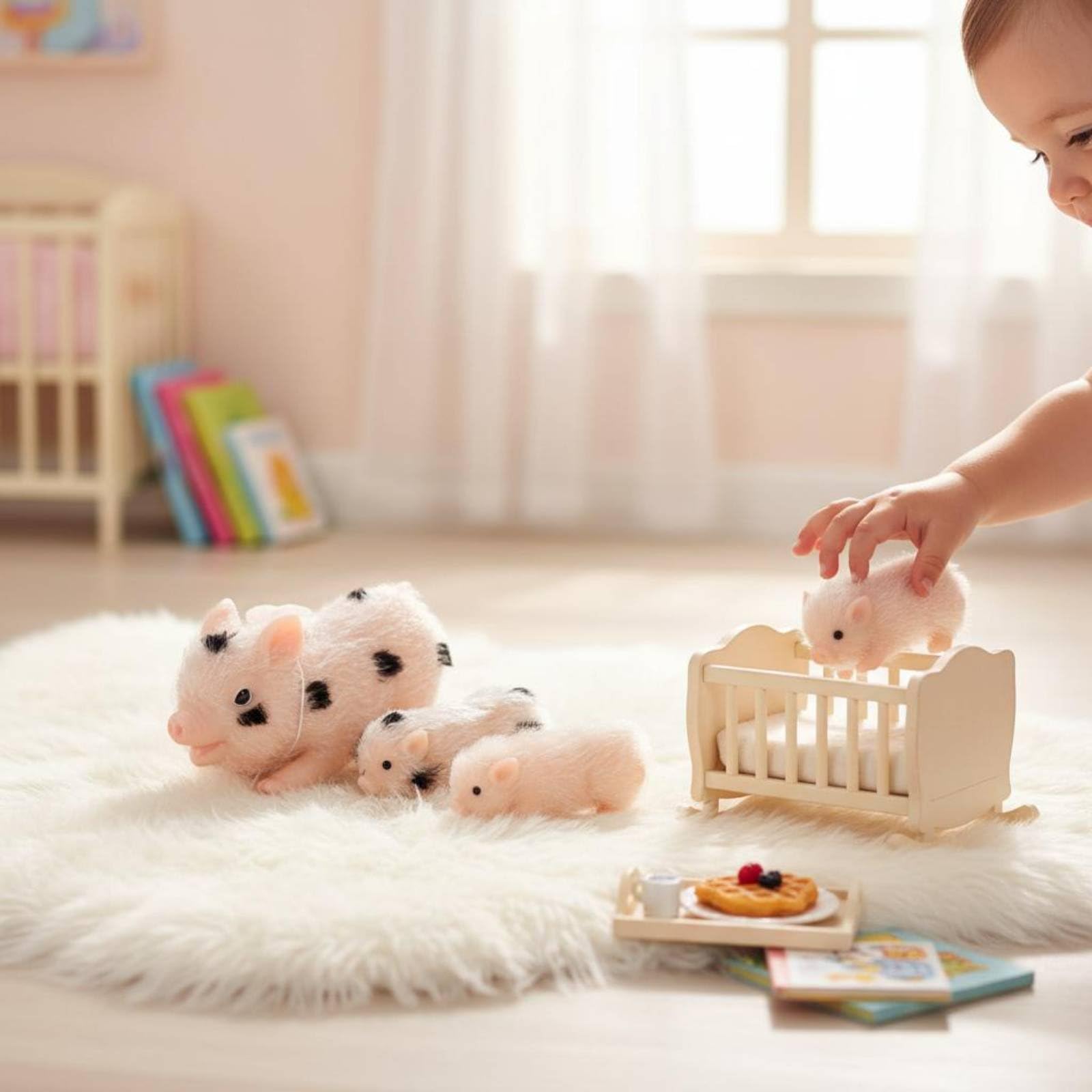 Giocattolo Set Maialini Fattoria Accessori Alimentazione Silicone Morbido Sensoriale Collezione Storie Inventate Gioco di Ruolo Bambini Scrivania, Set Famiglia Di 3 Maialini Con 4 Accessori