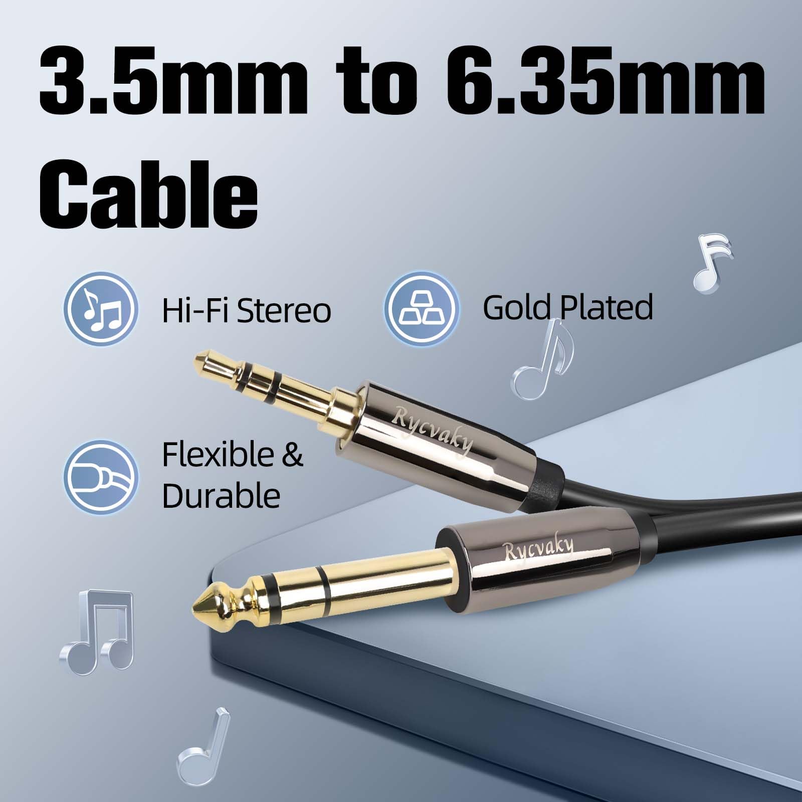 Cavo di prolunga audio stereo AUX da 3,5 mm a 6,35 mm, maschio da 6,35 cm a maschio 3,5 1/8", cavo audio stereo TRS per chitarra, cuffie, dispositivi home theater, smartphone, connettori placcati oro