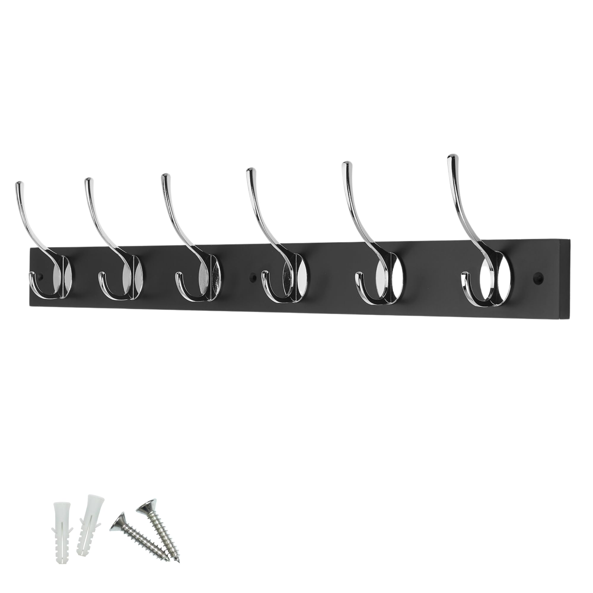 Keypak Black/Chrome Victorian Wall Mounted Coat Hooks, Wooden Coat Rack For Hanging Coats, Hats, Clothing, Scarfs (, 6 Hooks)