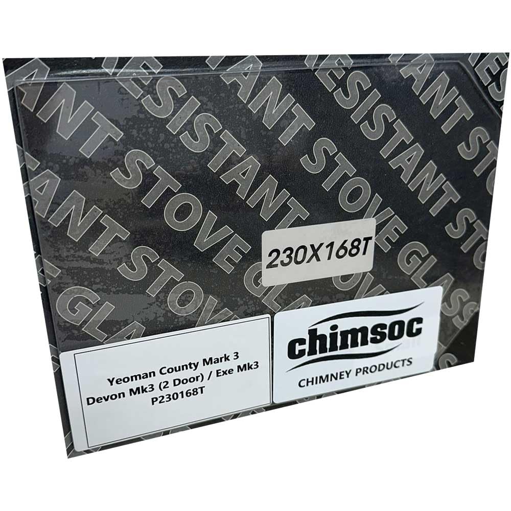 Chimsoc Clear Replacement Stove Glass - Yeoman County Mk 3 / Exe Mk 3 / Devon Mk 3 (2 Door) (230Mm X 168Mm Cut Corners)