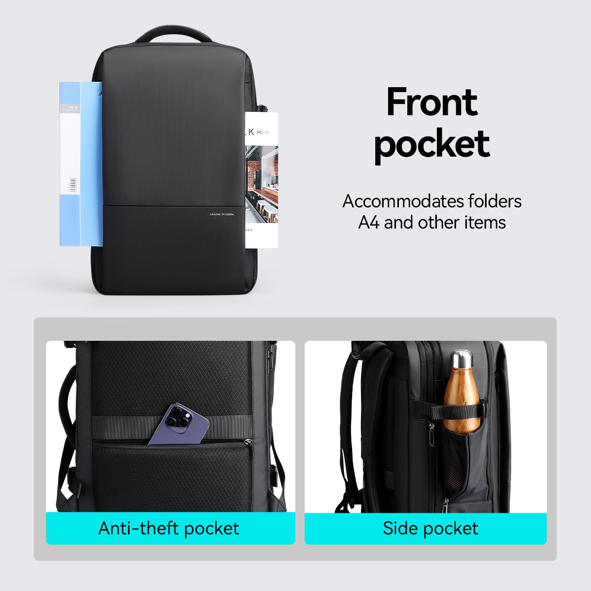 MARK RYDEN 30-45L Geschäftsreiserucksack, Erweiterte Umhängetasche, multifunktionaler Nass- und Trockenrucksack, passend für 17,3" Computertasche, Handtasche