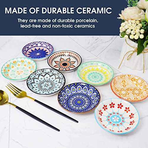 Farielyn-X 3 Oz Round Soy Sauce Dipping Bowls Set Of 8, Porcelain Side Dishes/Plates For Snack Sushi Ketchup Condiments Appetizer Dessert, 4 Inch Small Pinch Bowls For Kitchen Prep, Assorted Patterns #TOP4