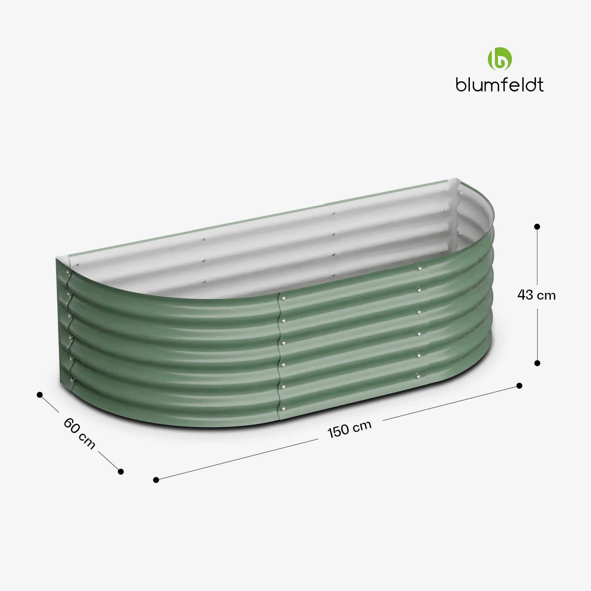 blumfeldt High Grow Extended - Aiuola Rialzata Semicircolare, 300 L, in Acciaio Galvalume Antiruggine & Antigelo, 150x60x43 cm, Facile Montaggio, per Fiori, Erbe & Verdure