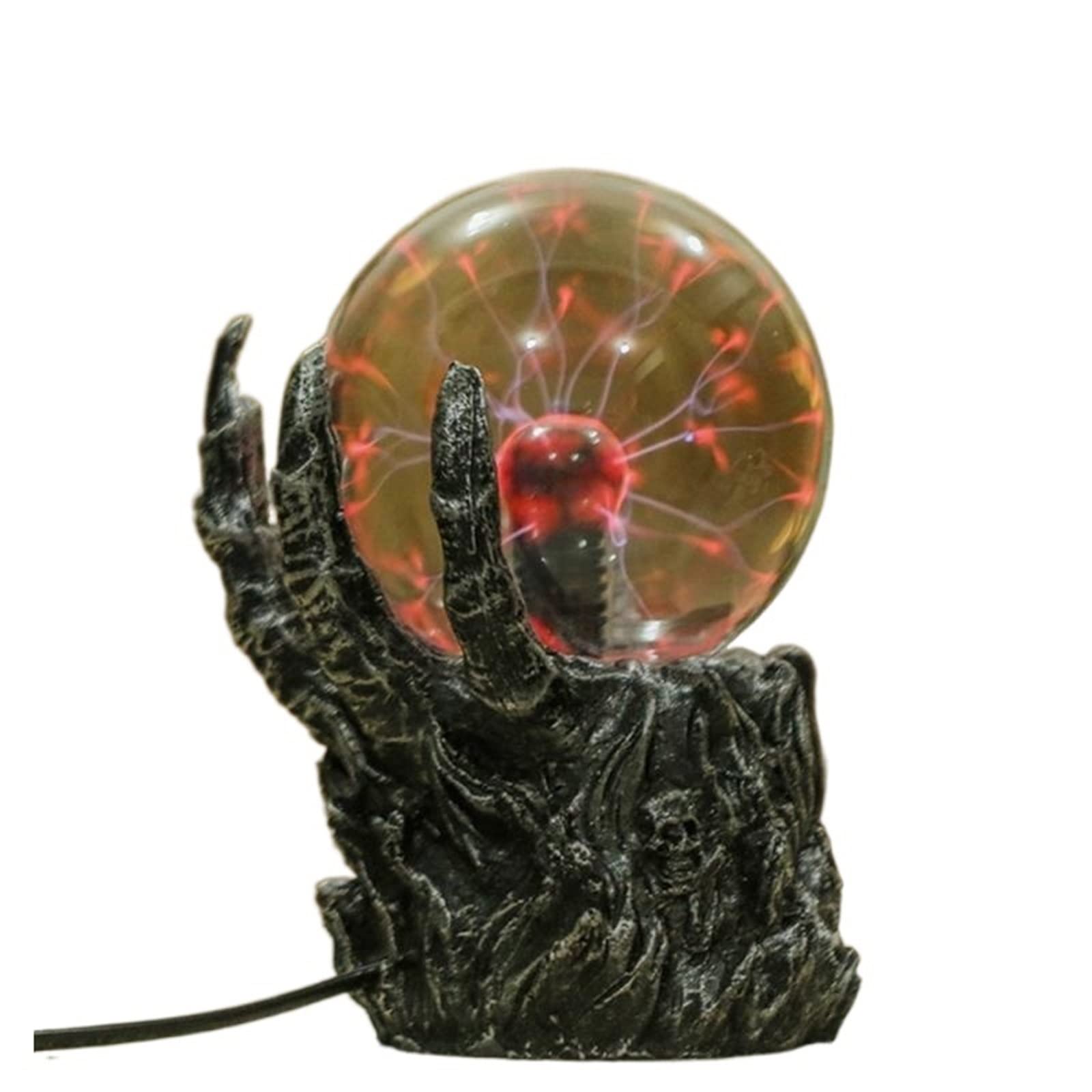 LZQpearlDecorative Large Plasma Ball Lamp,Air Ions Plasma Ball Lamp,Touch Sensitive Plasma Ball, Goth Shelf Orb Decoration, Black Sculpture Goth House Decor, Halloween Skull Hand Touch Ball Electro