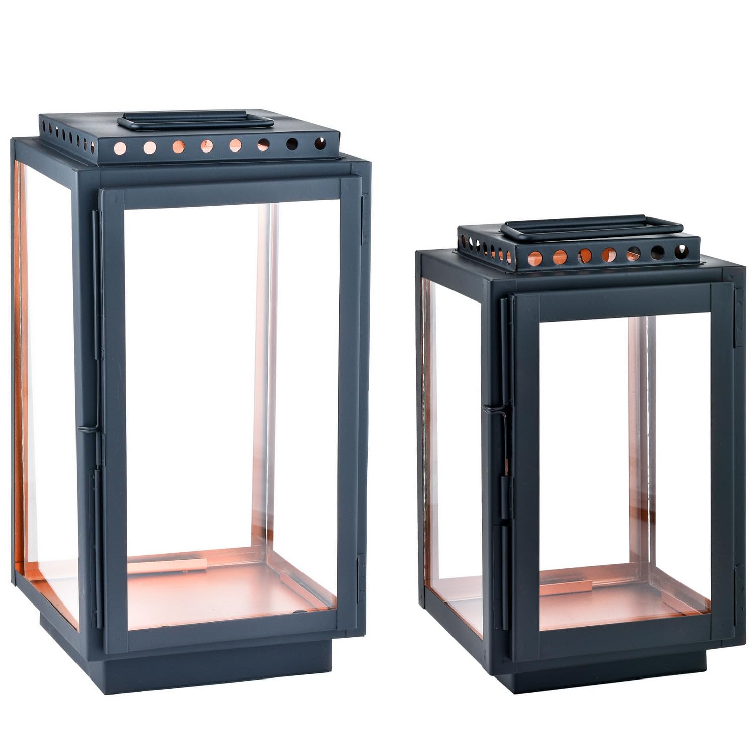 2er Set Laterne Jona aus Metall und Glas schwarz modern 34 cm Deko