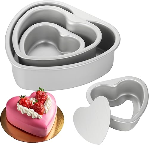 Youeon Paquete de 3 moldes para pasteles en forma de corazón de 4/6/8 pulgadas con parte inferior extraíble, moldes de aluminio antiadherentes para