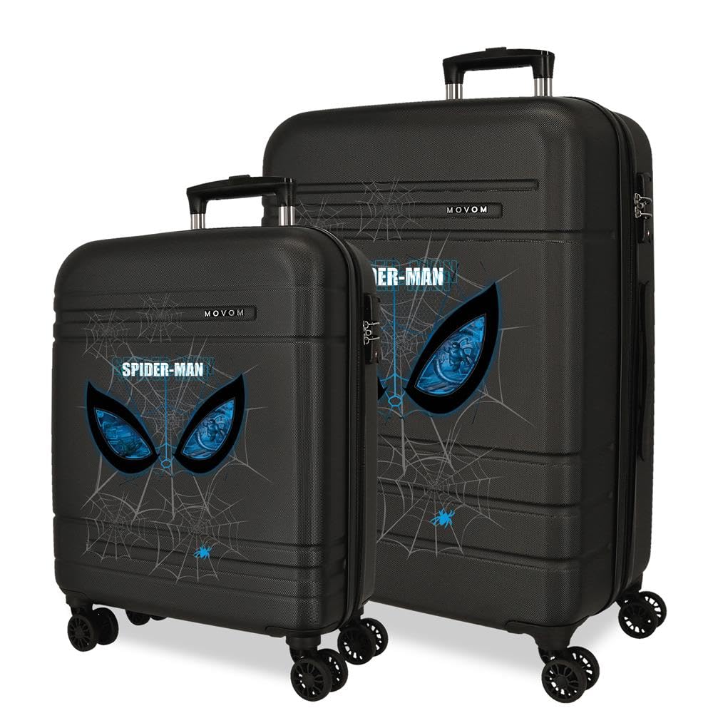 Marvel Spiderman is Watching Us Suitcase Set Black 48x68x27 cm Rigid ABS Closure TSA 111L 6.5kg 4 Double Wheels Extendable Hand Luggage