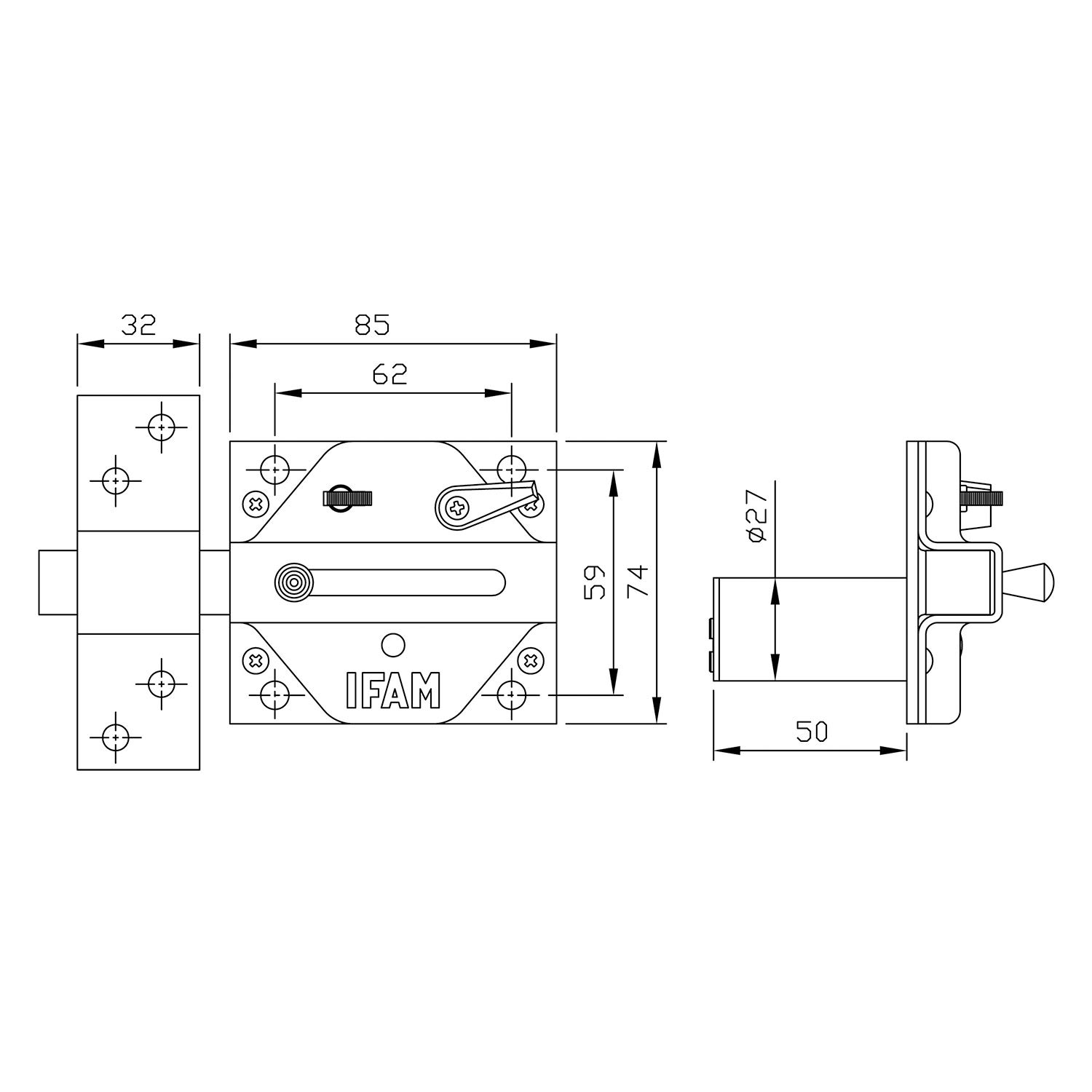 IFAM Cerrojo Modelo CS88, Palanca de Acero, Cilindro 50mm Longitud, Máxima Seguridad Para Puertas, Fácilidad de Montaje, Llave Exterior, Color Níquel