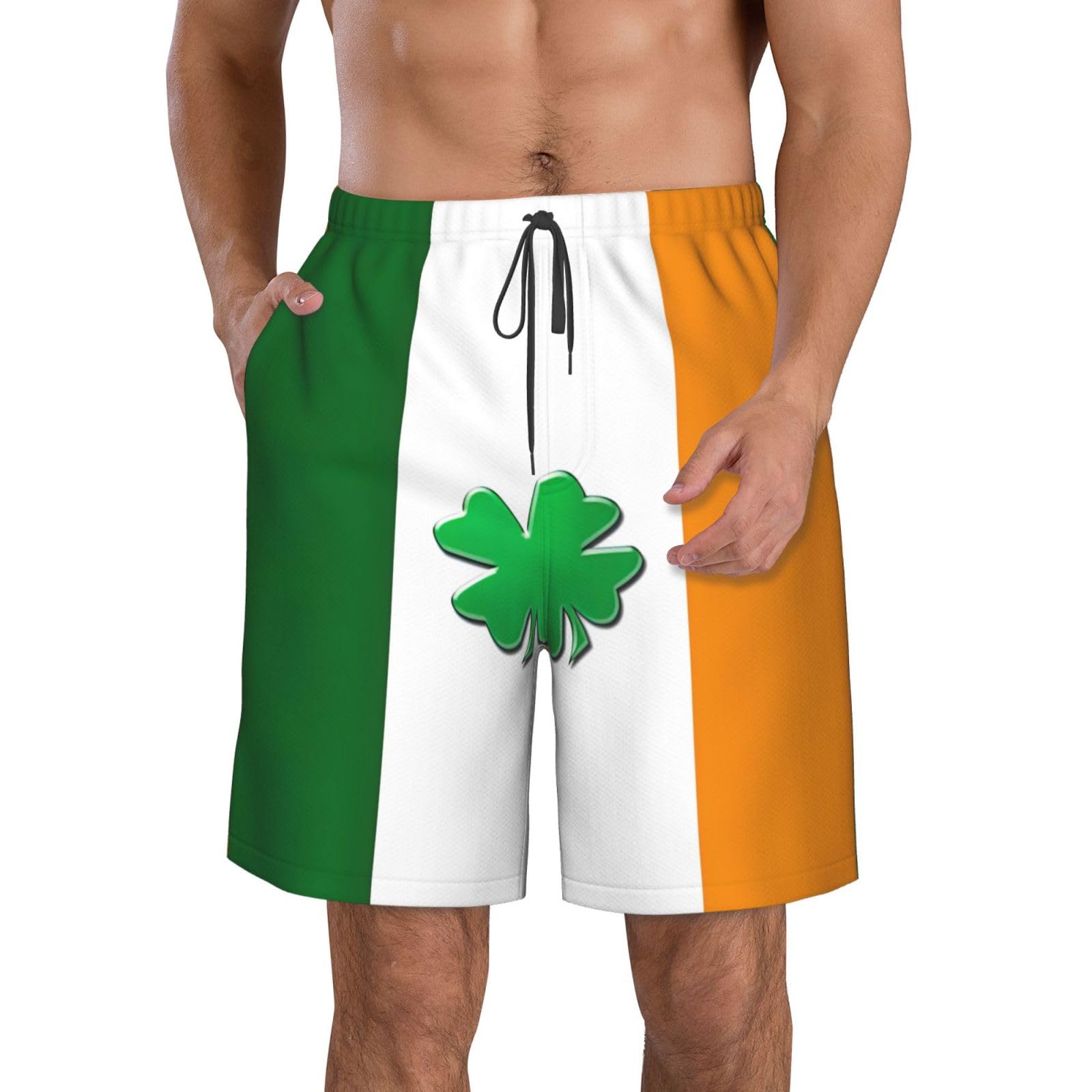 Stolmx Unisex White Irish Flag Mens Swim Trunks Quick Dry Beach Shorts For Men Bathing Suits Beach Wear Mens Swim Shorts With Liner