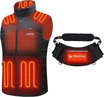 Venustas Mens Heated Vest + Venustas Heated Hand Warmer Pouch, up to 15-Hour Runtime