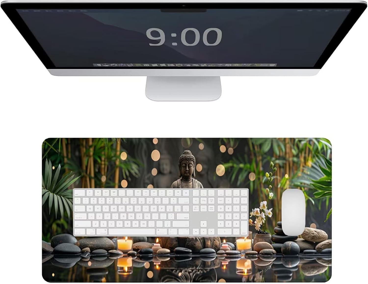 Large Mouse Pad, Zen Mouse Pad for Office Desk Accessories, 35.4 x 15.7 in Large Gaming Mouse Pad Buddha Desk Mat Laptop Keyboard Mat with Non-Slip Rubber Base, 3mm Thick Mouse Pad Gaming A-7