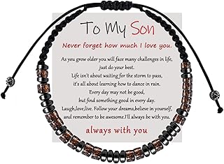 Bracelet for Son from Mom and Dad Braided Leather Bracelet for Men Birthday Christmas Gift Idea to Son Wristband Bracelets for Son With Message Card Personalized Christmas Gift to Son