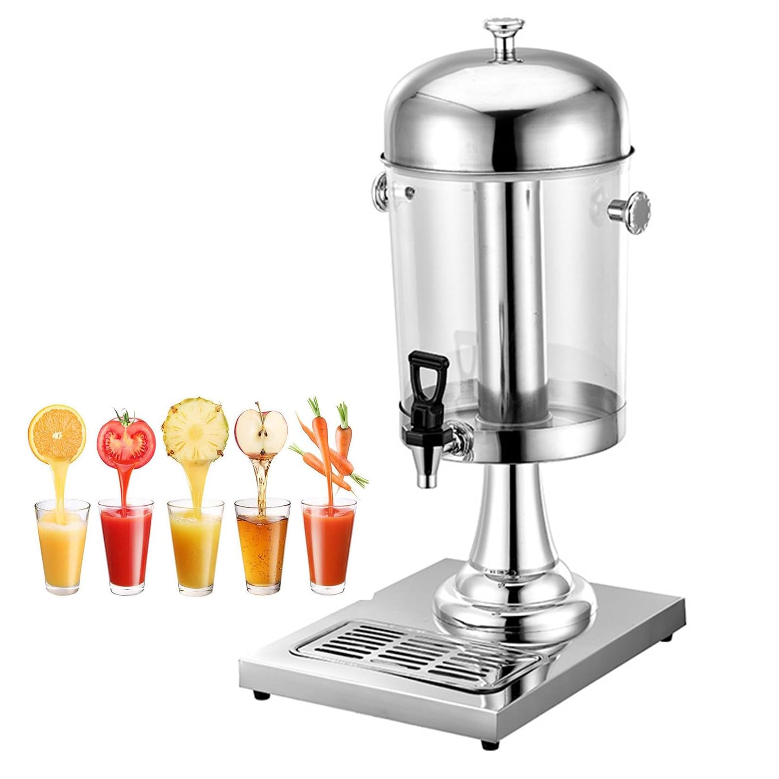 MYUYEE Stainless Steel Juice Dispenser With Tap And Ice Chamber For Ice Cold Beverages, Self Service Drink Tower (Silver-8L)