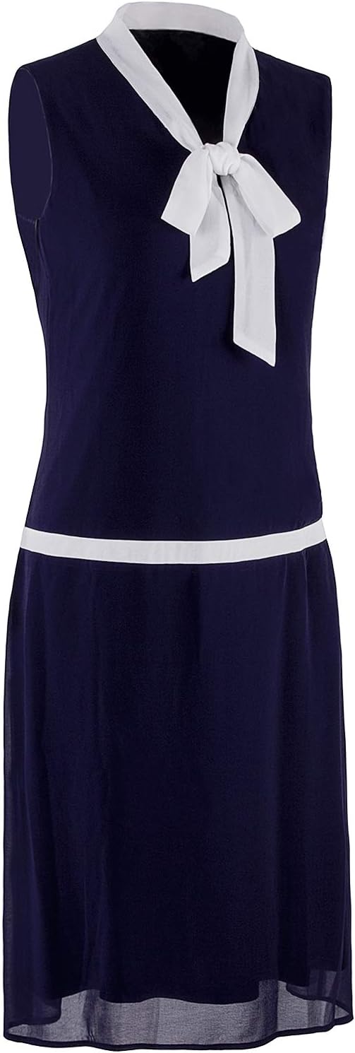 Vijiv Womens 1920s Midi Flapper Dress V Neck Grey Bow Roaring 20s Great Gatsby Dress - Image 2