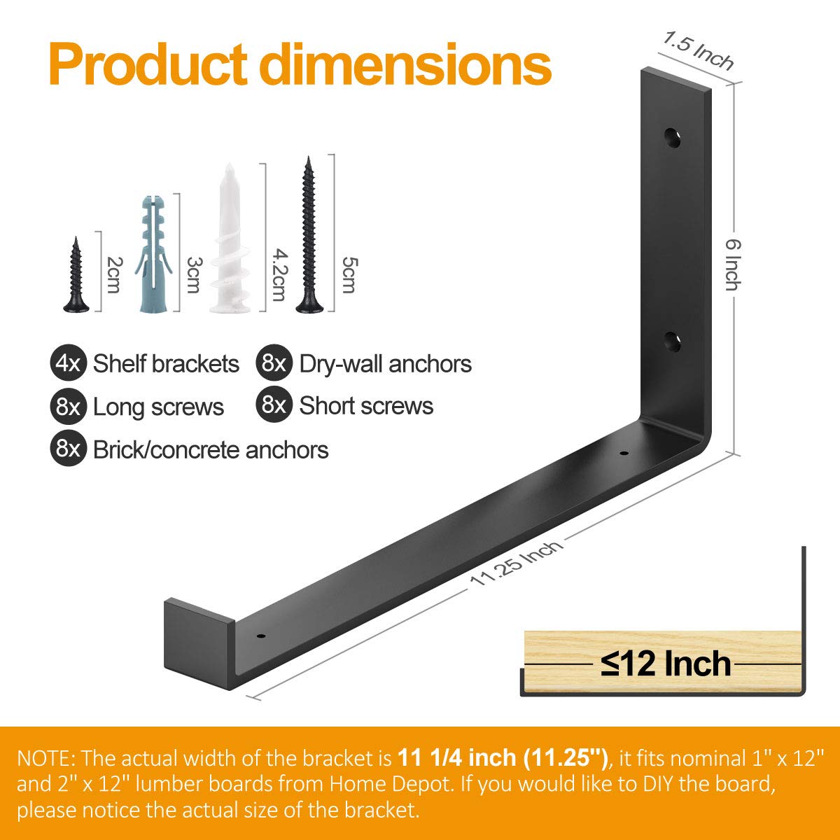Shelf Bracket 12 Inch, Heavy Duty Floating Shelf Bracket 4 Pack Black
