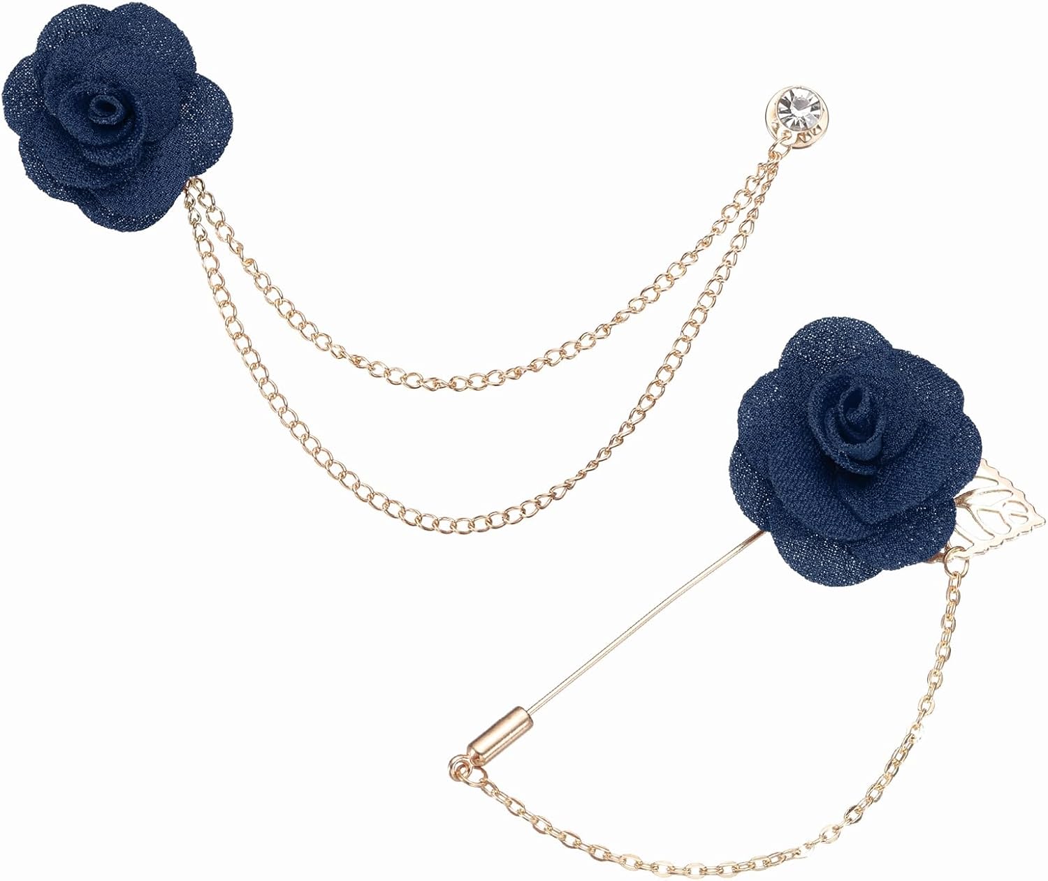 PATIKIL Rose Flower Lapel Pin for Men, 2 Style Cloth Camellia Brooch Kit Boutonnieres Stick Brooch Tassel Chain Satin for Suit