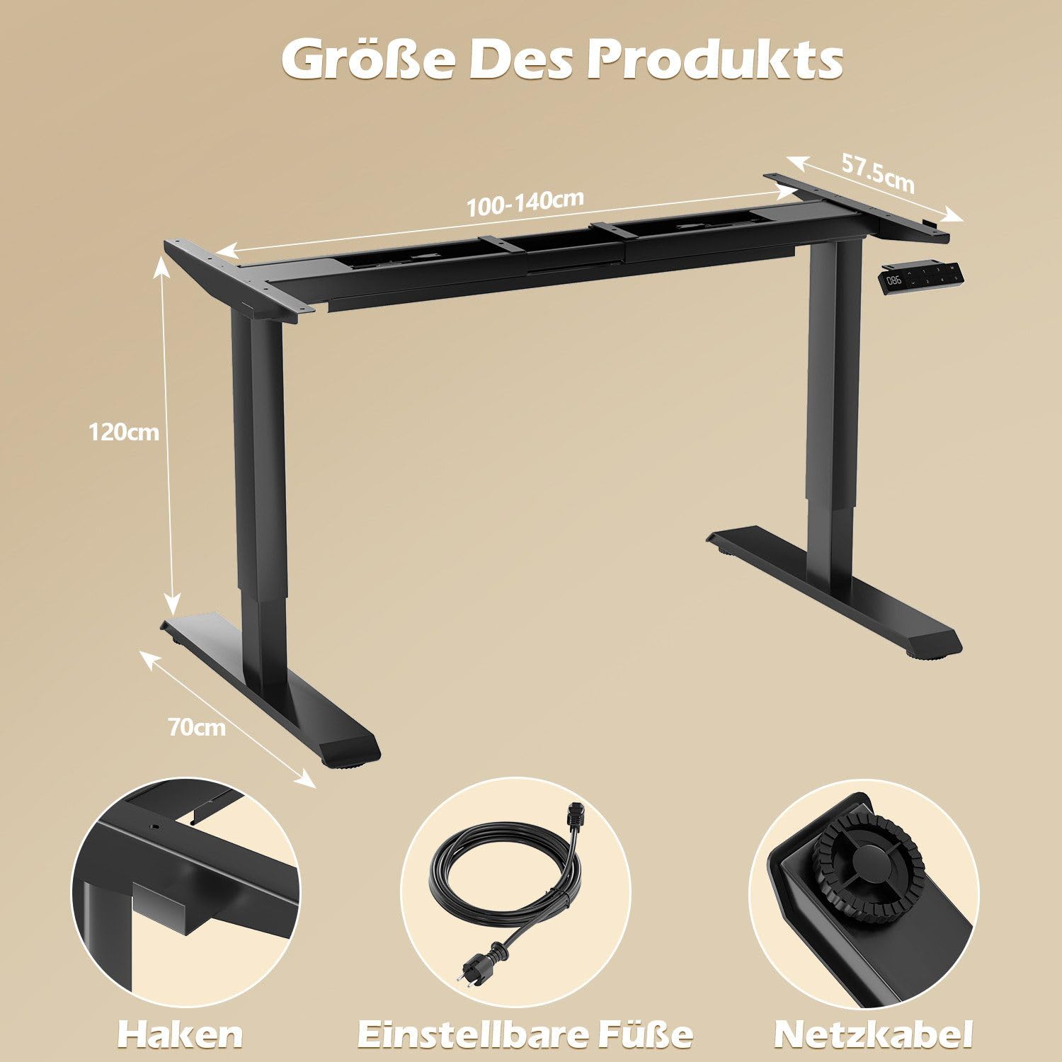 JUMMICO Höhenverstellbarer Schreibtisch Gestell 3er Set, Stabiler Tischgestell, Elektrisch Höhenverstellbare Tischbeine, Steh-Sitz Bürotisch, Stehpult, Standing Desk mit 2 Memory-Funktion Schwarz