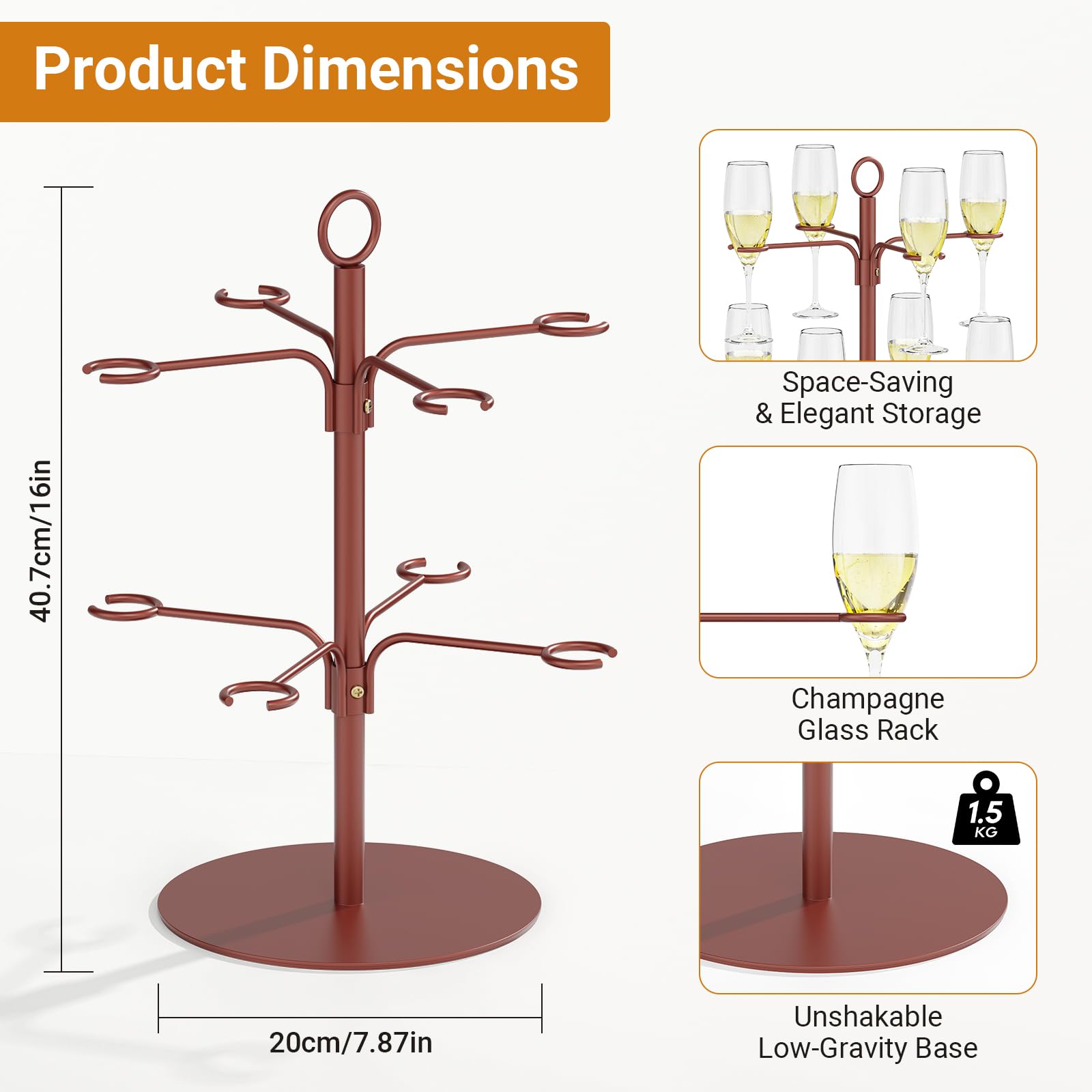 TJ.MOREE Drinks Tower per 8 bicchieri - Aperol Tree, albero porta cocktail - regalo di compleanno per donne, regalo Aperol, aperitivo Sarti Rosa, supporto per albero cocktail, torre champagne