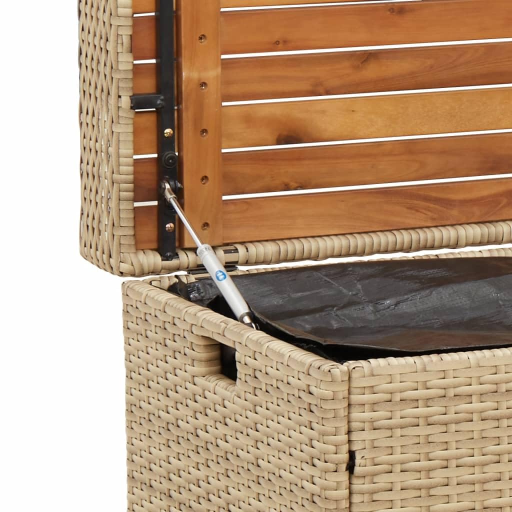 Panca Portaoggetti Beige Misto 100x50x52 cm Polyrattan e Acacia,Panca Portaoggetti Giardino,Panchina da Esterno,Panca Contenitore da Esterno-365951