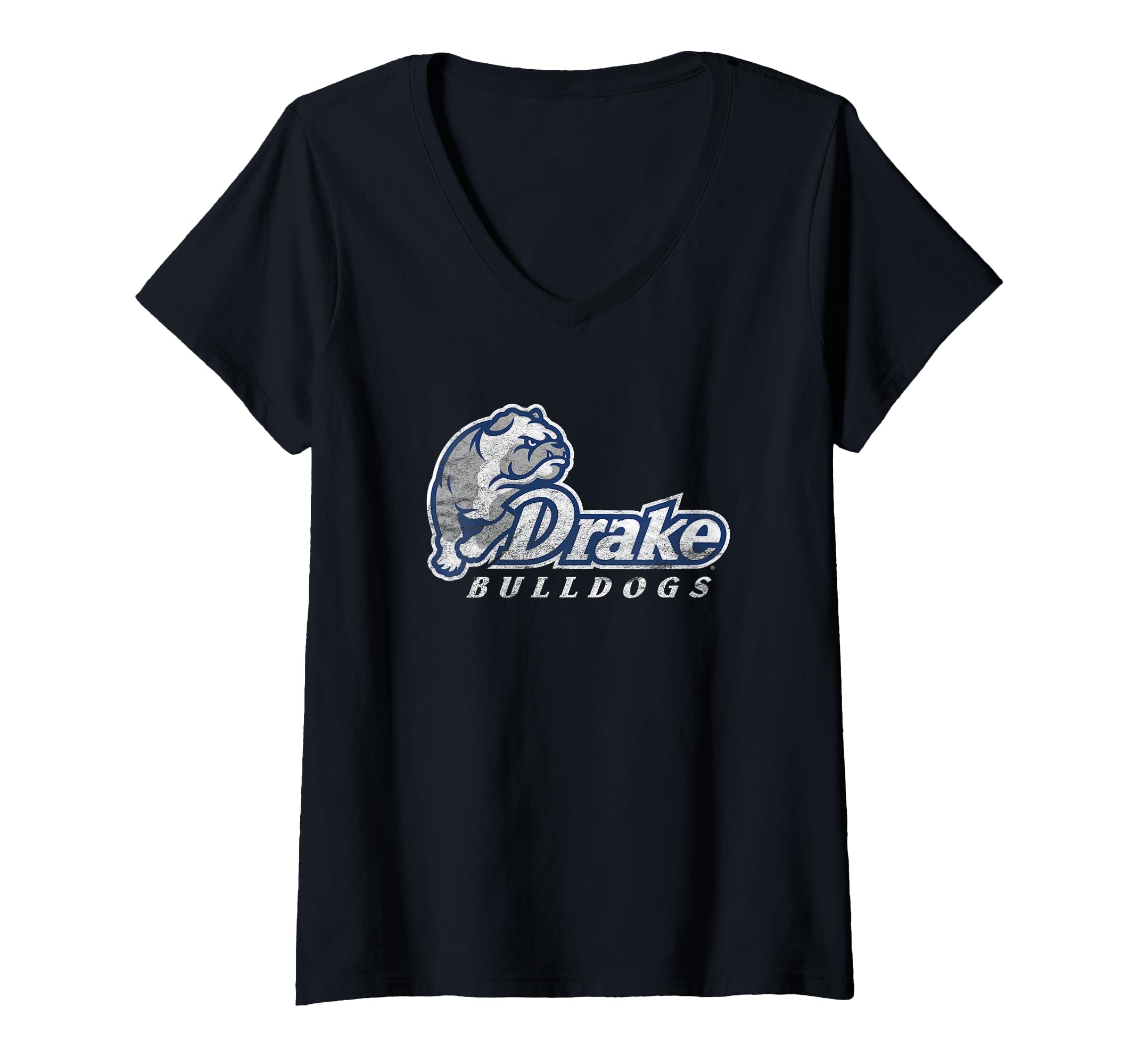 Womens Drake University Bulldogs Distressed Primary V-Neck T-Shirt