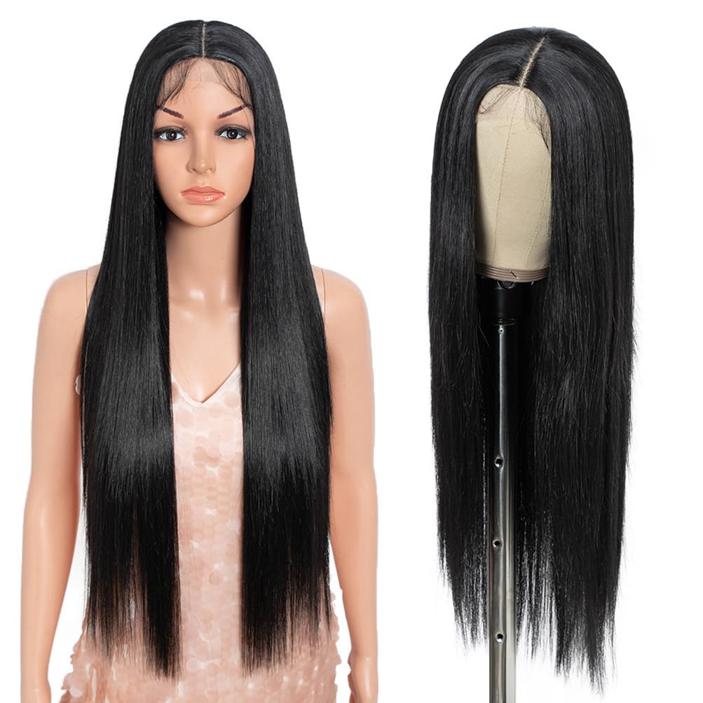 Style Icon 32-Inch Long Straight Wig Mid-Part Lace Front Silky Smooth Synthetic Black Wig Style Icon 32-Inch Long Straight Wig Mid-Part Lace Front Silky Smooth Synthetic Black Wig