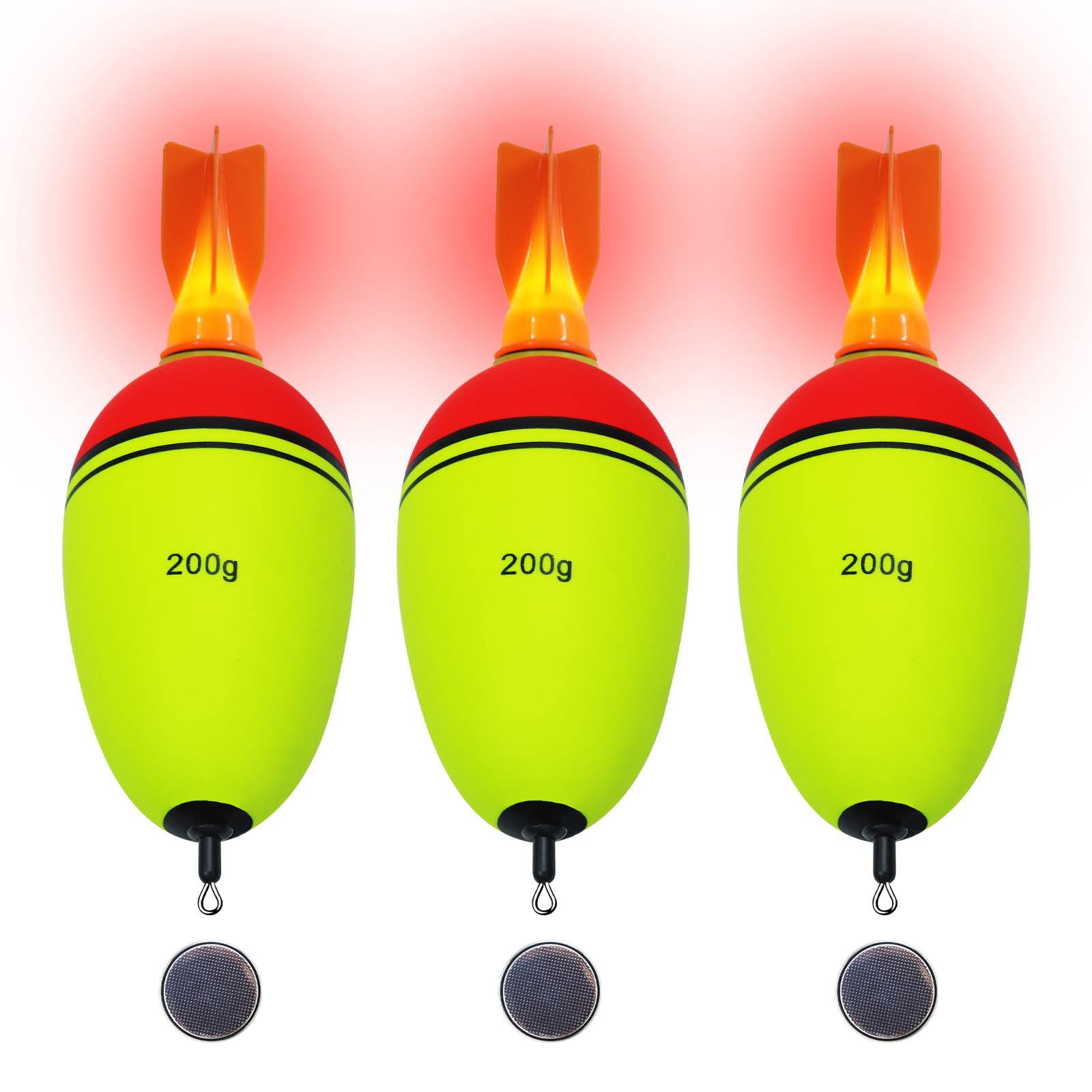 Flotteurs de pêche à LED, vert et rouge, avec indicateur de fusée phosphorescent, avec pile bouton pour la pêche de nuit