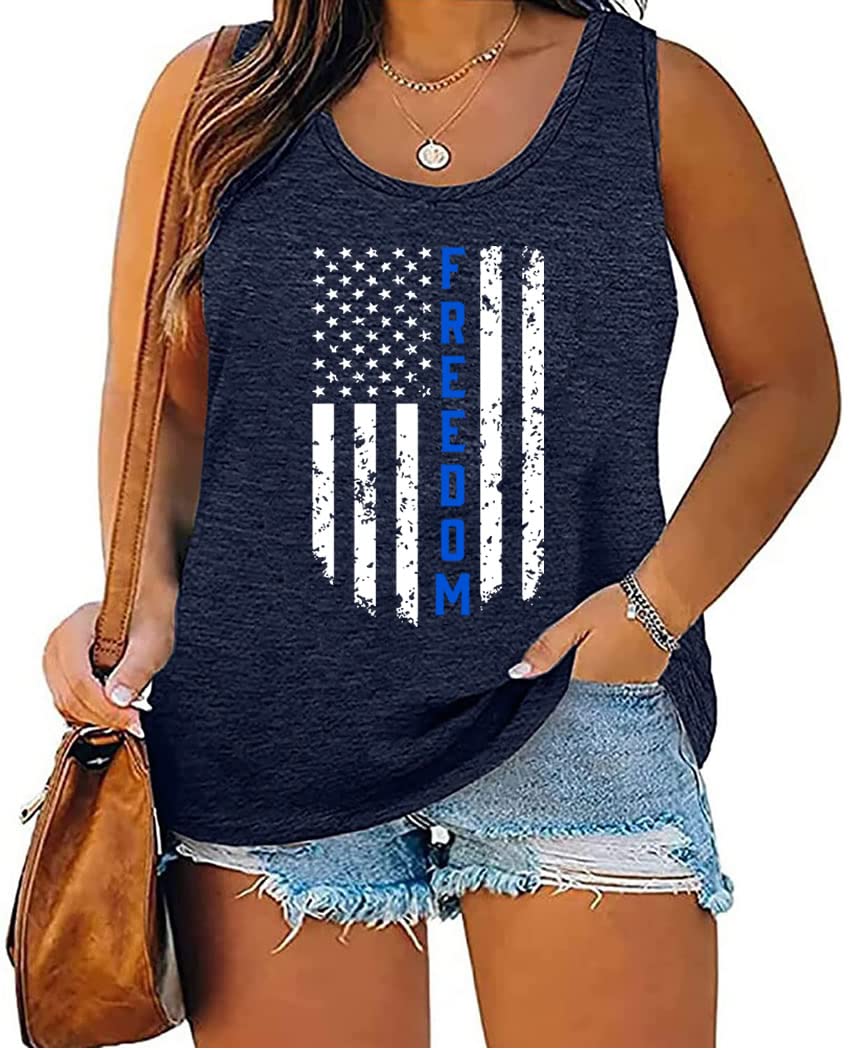 Plus Size 4th of July Independence Day Tank Tops for Women Summer American Flag Graphic Printed Tees Sleeveless Patriotic Top