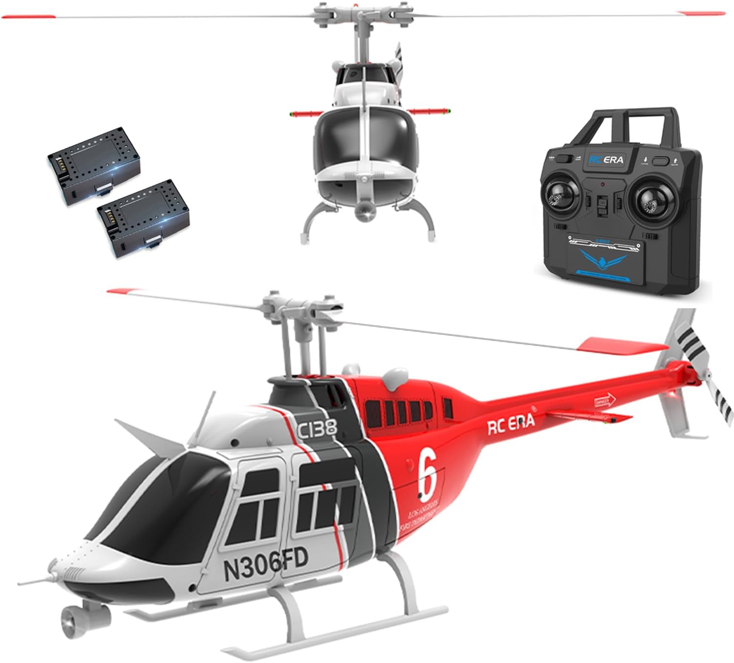 C138 206 Remote Controlled Helicopter Aircraft Plane RC Heli Aileronless 6CH 6-Axis Gyroscope Altitude Hovering Add Optical Flow Localization 2Battery for Adults Beginners (Red)