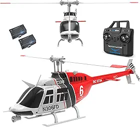 Helicóptero Bell 206 controle remoto avião drone RC helicóptero de asa fixa 6CH giroscópio de 6 eixos altitude pairando com localização de fluxo óptico 2 baterias para adultos iniciantes (vermelho)